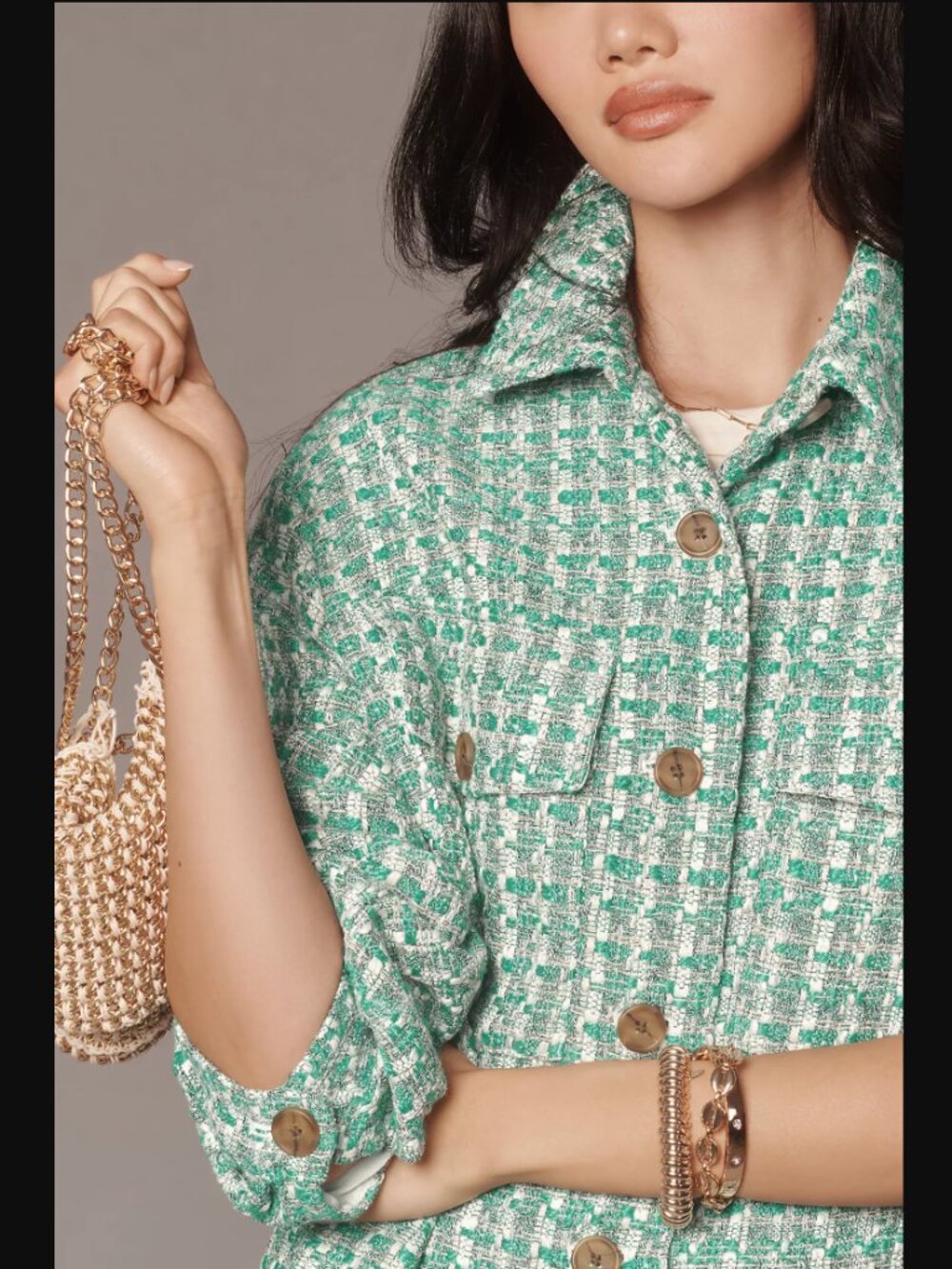 Anthropologie x Maeve Green White Tweed Button-Front Jacket Shacket $138.00 - Picture 2 of 15